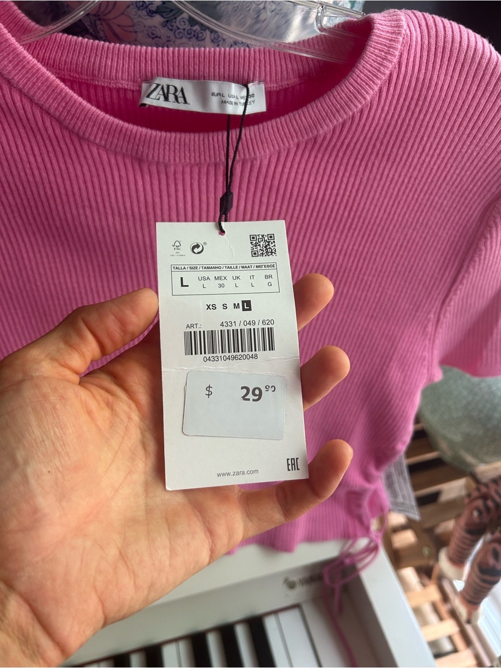 ZARA Hot Pink Ribbed Drawstring Crop Top Short Sleeve Y2K Women’s Small Tee - Picture 4 of 16